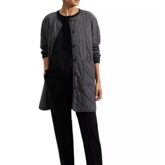 Eileen Fisher Long Quilted Coat Jacket Black Size M  Organic Cotton Women's - Picture 3 of 5